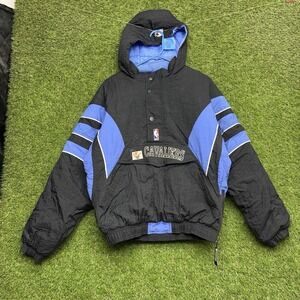 Cleveland Cavaliers Starter Jacket Mens XL Black NBA Pullover Snap Close Blue